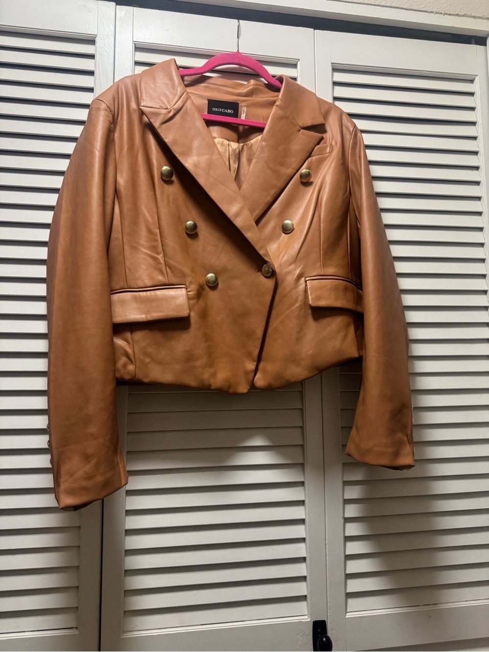Dolce Cabo Tan Leather Double-Breasted Blazer